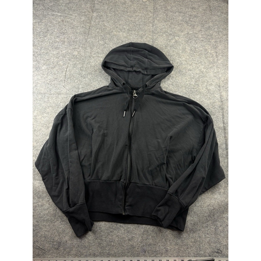 Athleta Womens L Black Tencel Cotton Blend Full Zip Cropped Hoodie Sweatshirt
